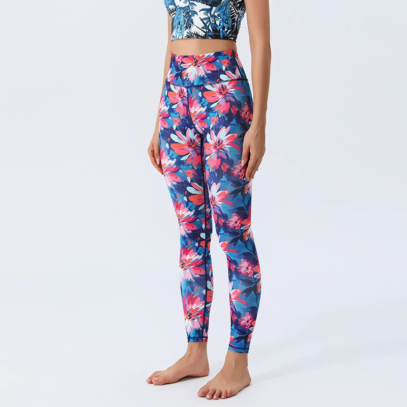 New Floral Printed Thin High Waist Leggings for Women Girls Sports Fitness Gym, Yoga , Pilates