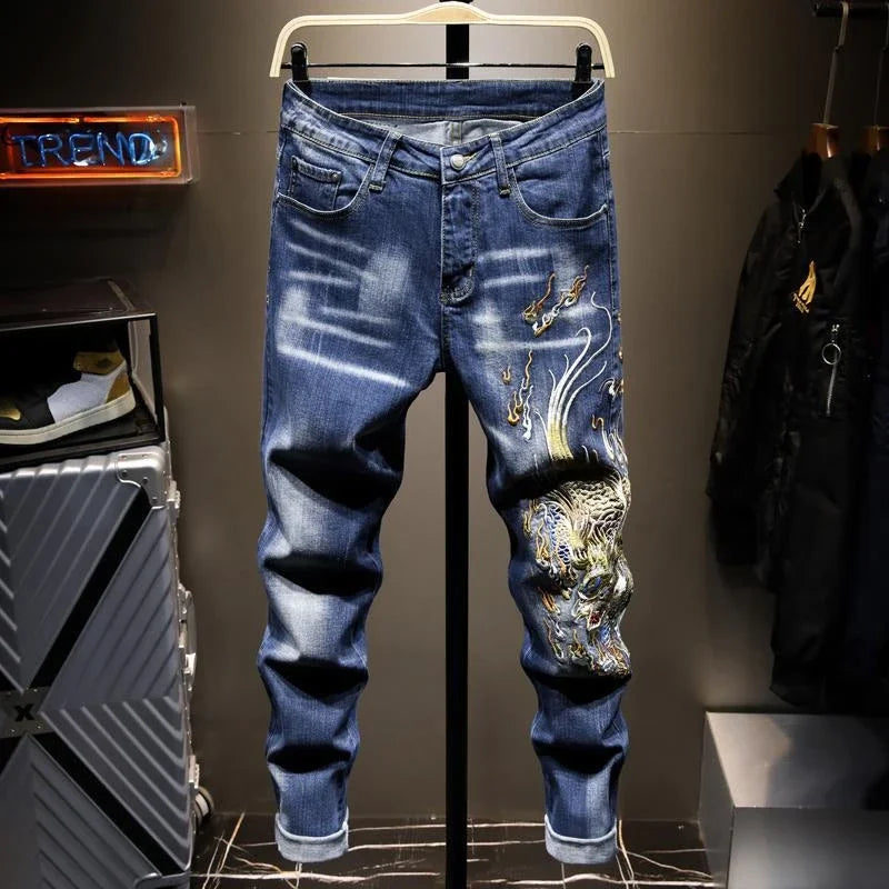 Jeans for Men Cropped Trousers with Print Black Hip Hop Graphic Male Cowboy Pants 90s Streetwear Xs New in Oversize Aesthetic