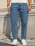 Men's jeans classic blue denim fabric with a loose fit,