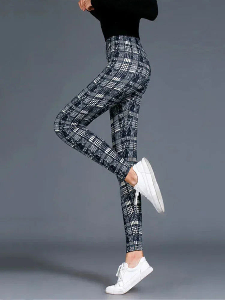Women's Sexy Plaid Slim Leggings High Waist Elastic Fitness Camouflage Workout Fashion