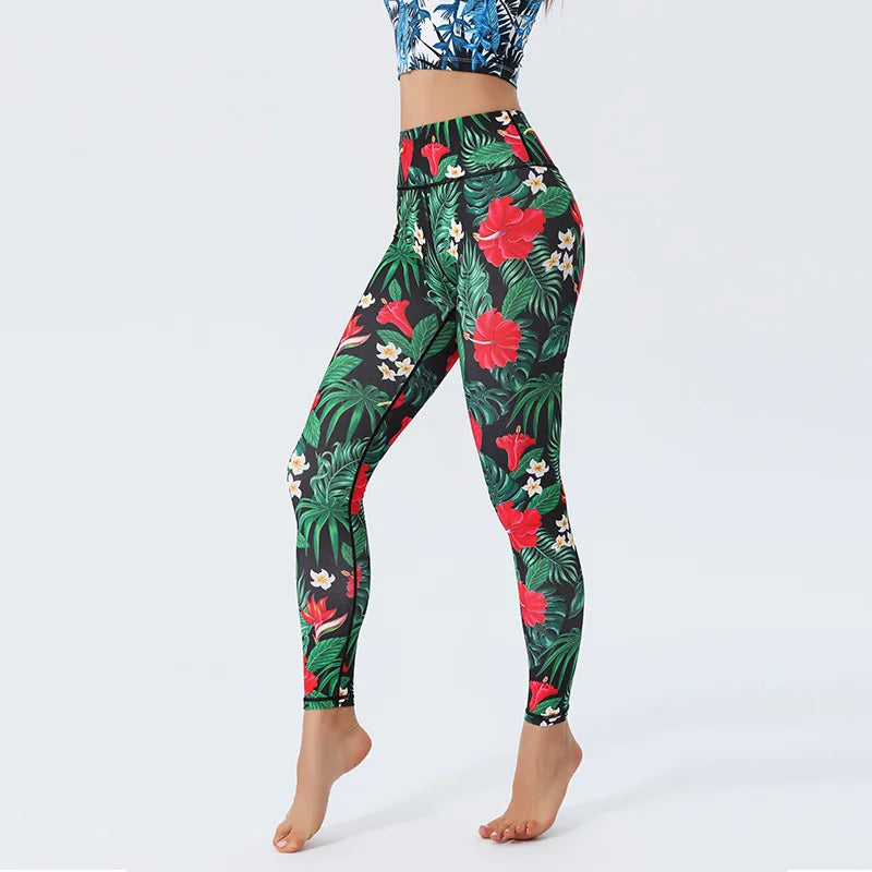 New Floral Printed Thin High Waist Leggings for Women Girls Sports Fitness Gym, Yoga , Pilates