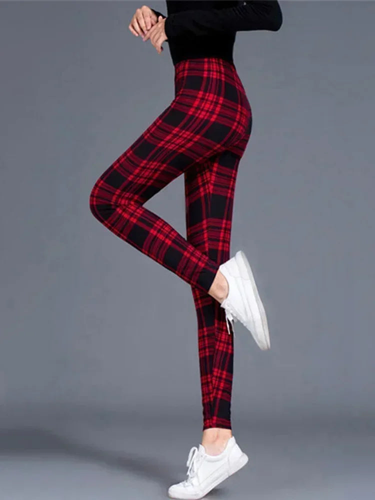 Women's Sexy Plaid Slim Leggings High Waist Elastic Fitness Camouflage Workout Fashion