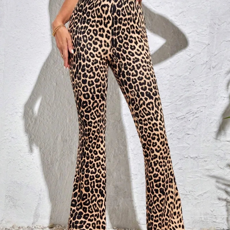 Women Leopard Print Flared Pants Sport High Waist Leggings Skinny Push Up Butt Yoga Pants Fashion