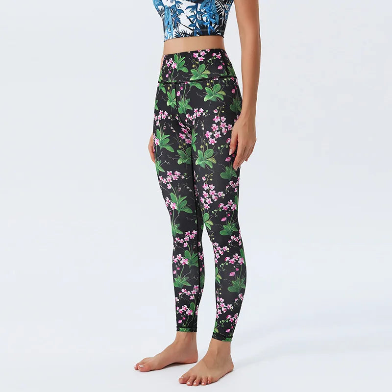 New Floral Printed Thin High Waist Leggings for Women Girls Sports Fitness Gym, Yoga , Pilates